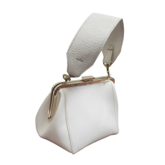 Clare V. Frame Top Handle Bag White Leather Gold Kiss-Lock Clasp Chic - Picture 7 of 16